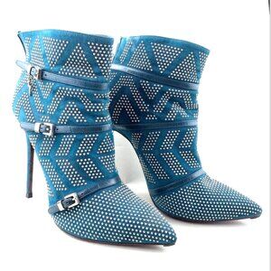 CESARE PACIOTTI Ankle Boots US 10 Turquoise Suede Studded stiletto NEVER WORN